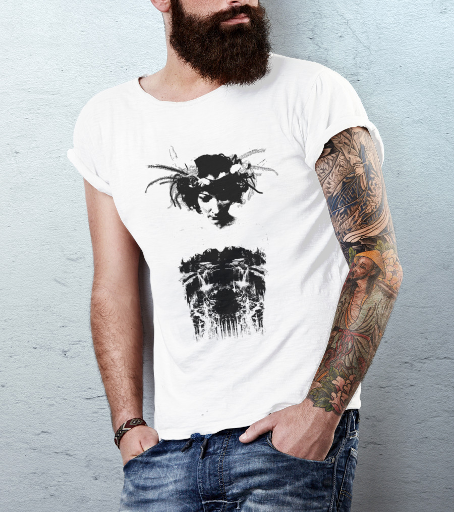 Aqua Dreamy Mystical Woman With Feathers And Reflections T-Shirt