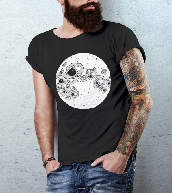 Full Moon Crater Eyes Monochrome Vision T-Shirt