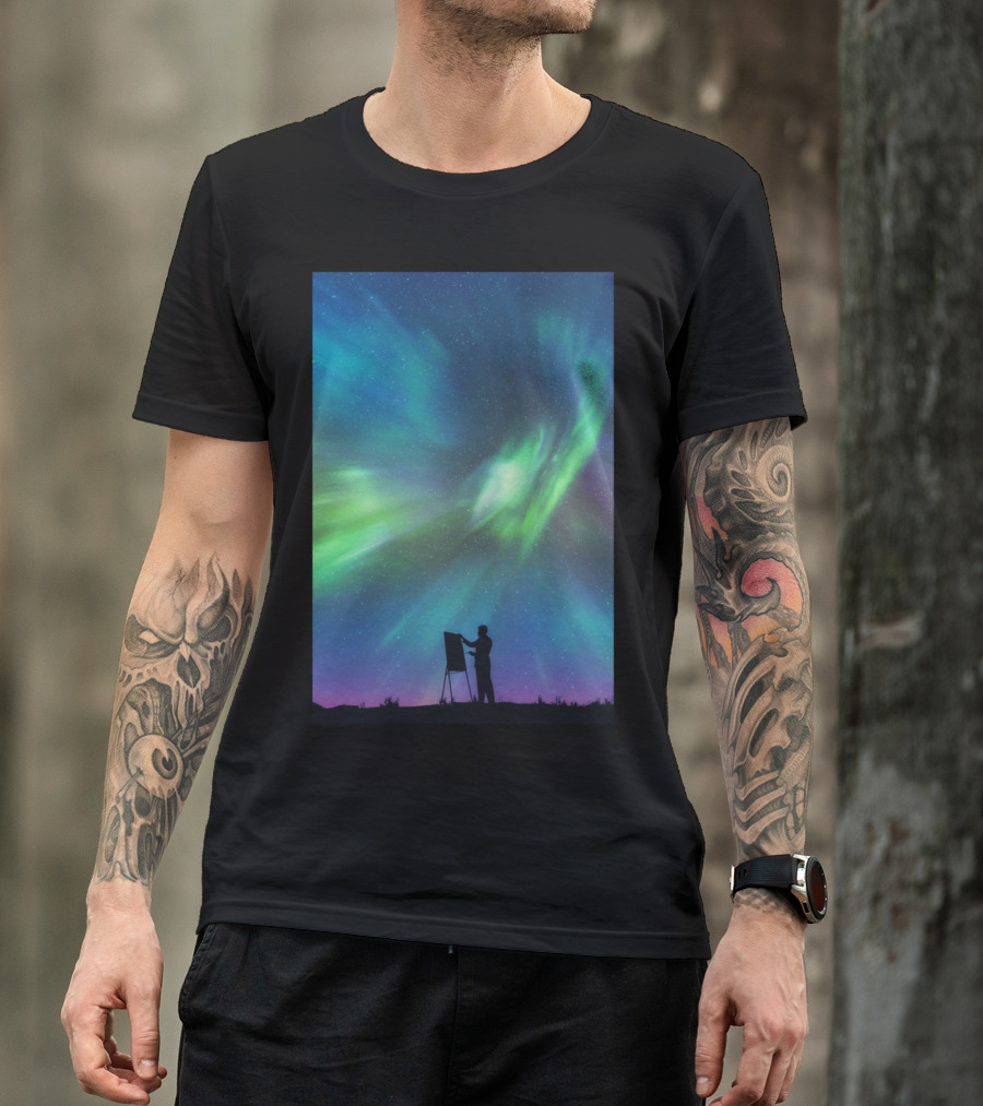 Borealis Painter Under Northern Lights Canvas T-Shirt
