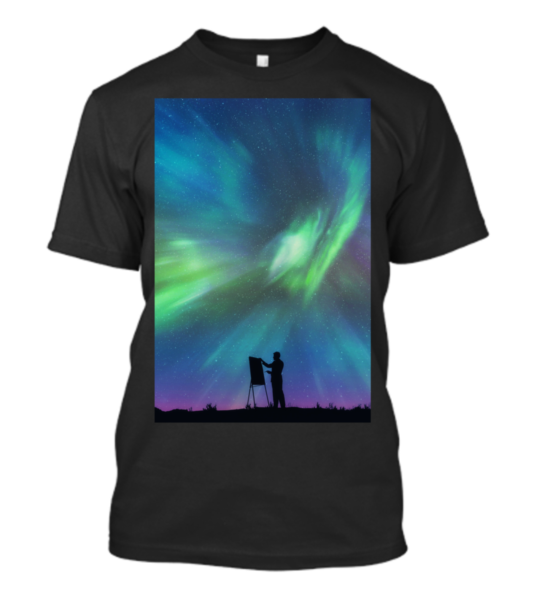 Aurora Borealis Artist Under Starry Night Sky T-Shirt