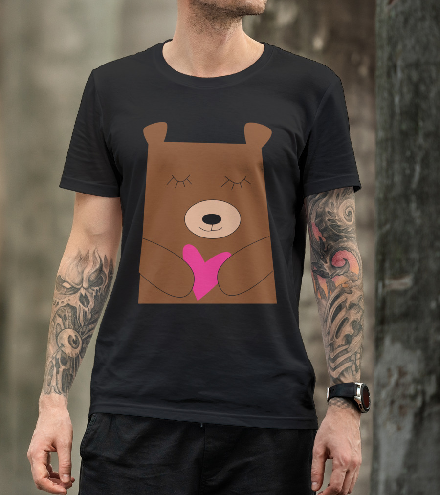 Bear Holding Pink Heart With Eyes Closed T-Shirt