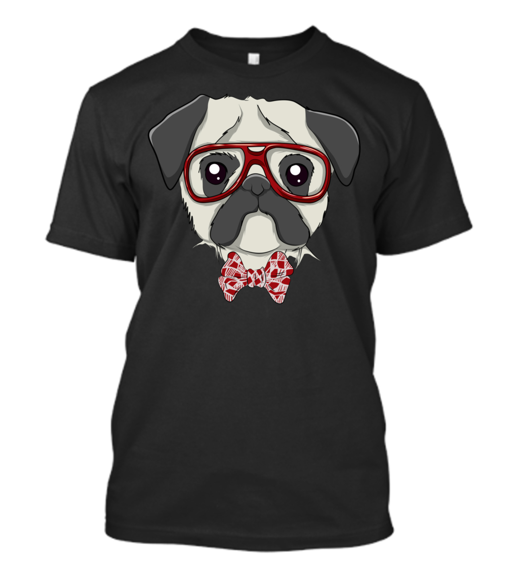 Pug Dog With Red Glasses And Bow Tie Geek T-Shirt