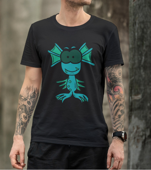 Aquamonsta Quirky Cartoon Creature With Fins And Claws T-Shirt