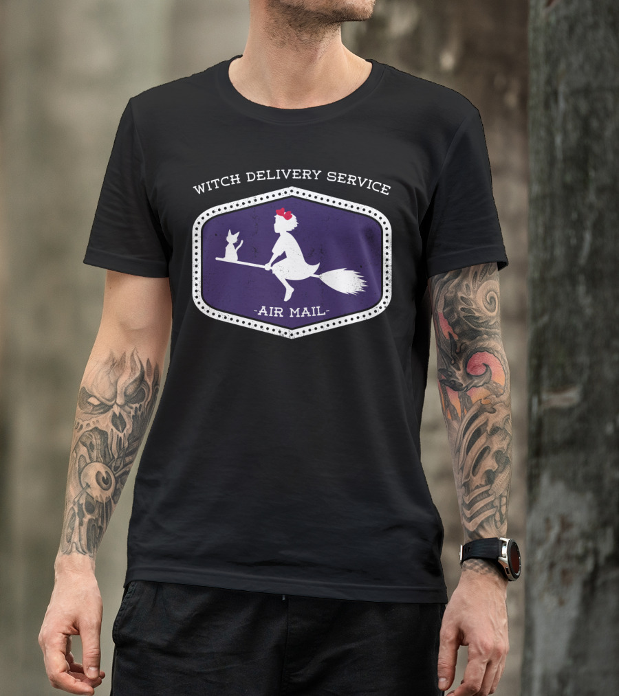 Witch Delivery Service Air Mail Broomstick Cat T-Shirt