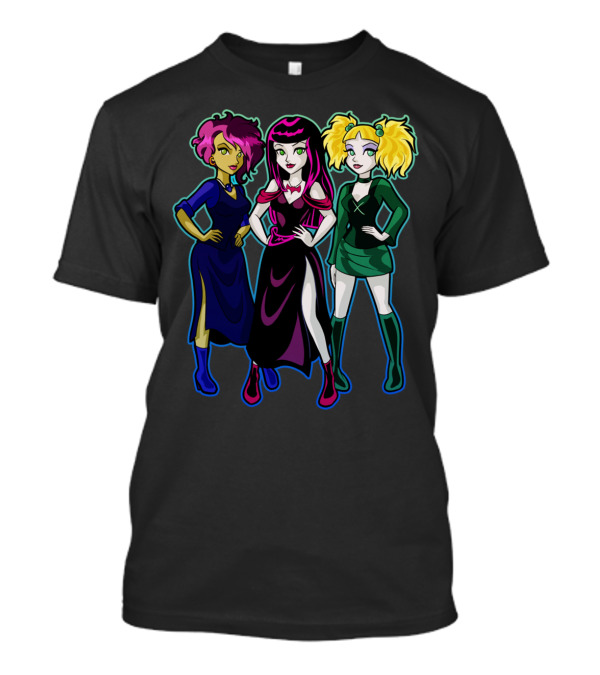 Witchy Trio With Colorful Hairstyles And Gothic Dresses T-Shirt