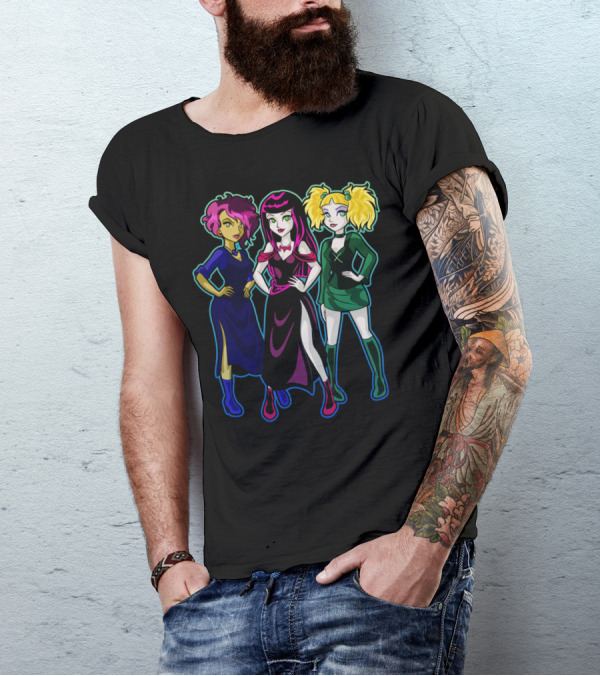 Witchy Trio With Colorful Hairstyles And Gothic Dresses T-Shirt