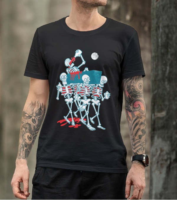 Funeral Of The Already Dead Skeleton Procession Under Full Moon T-Shirt