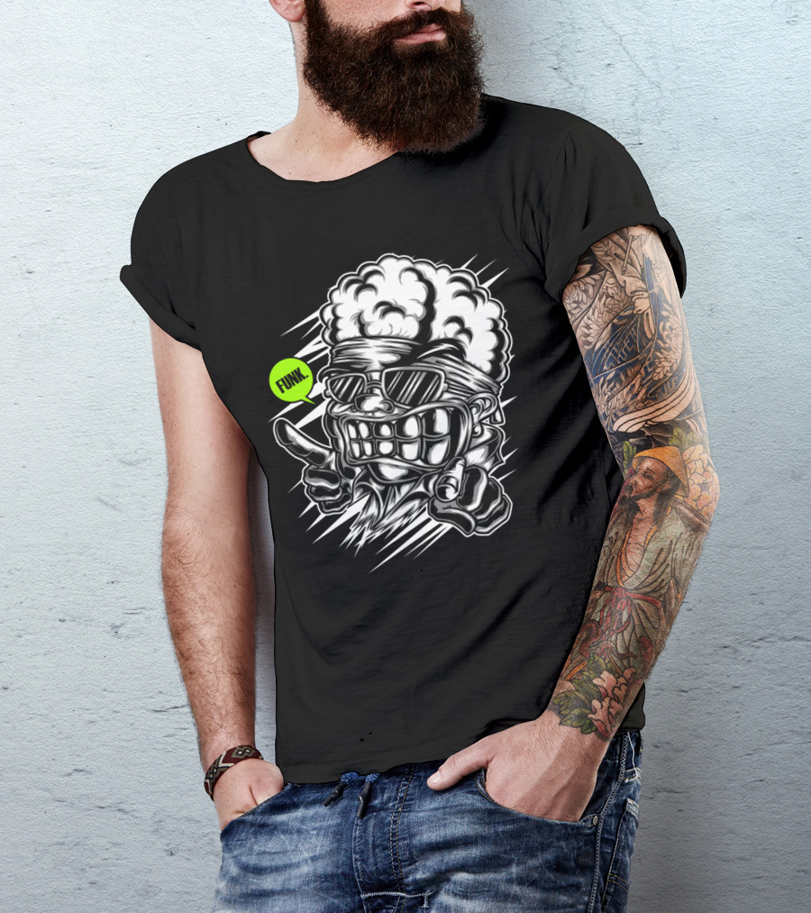 Funk Afro Cool Grinning Cartoon Character T-Shirt