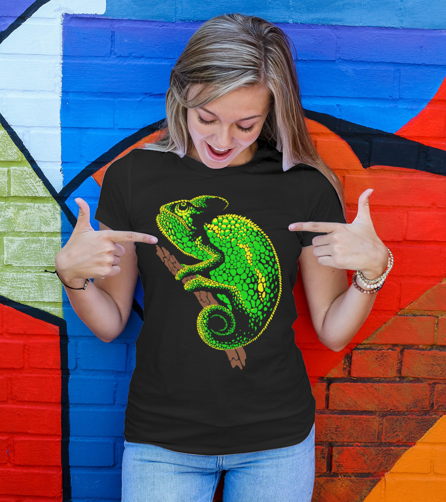 Arboreal Chameleon Neon Green Reptile Perched On Branch T-Shirt