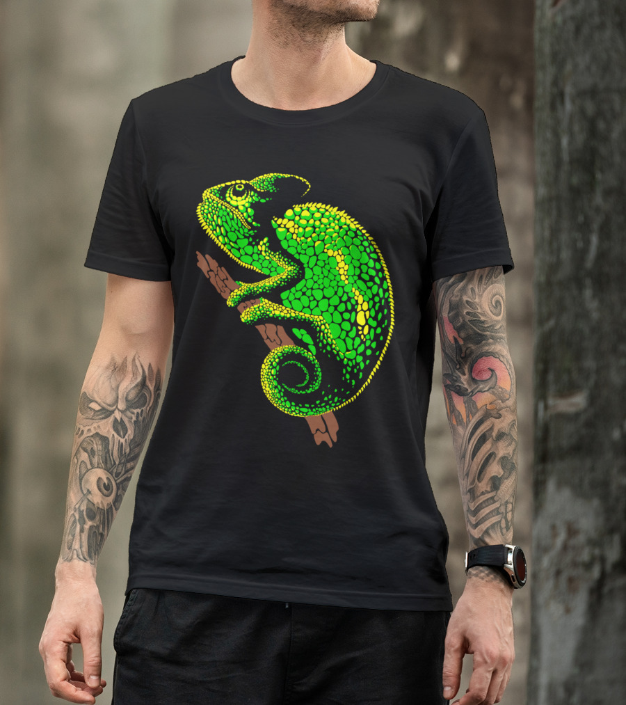 Arboreal Chameleon Neon Green Reptile Perched On Branch T-Shirt
