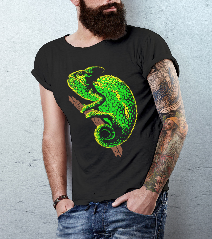 Arboreal Chameleon Neon Green Reptile Perched On Branch T-Shirt