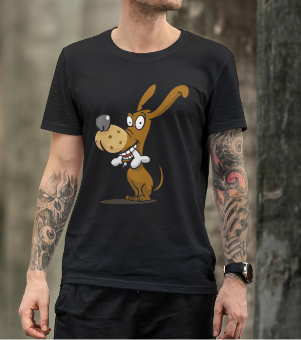 Dog With Bone Happy Cartoon T-Shirt