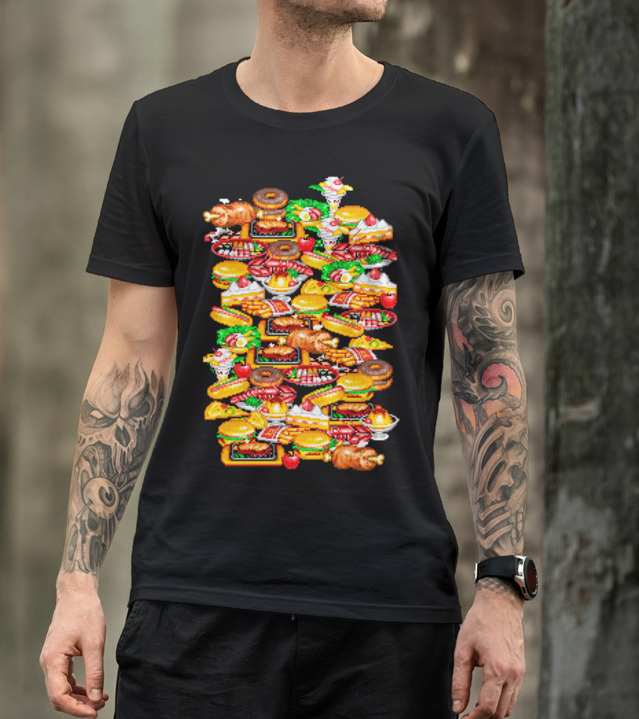 Arcade Pixelated Feast Of Classic Fast Food Icons T-Shirt