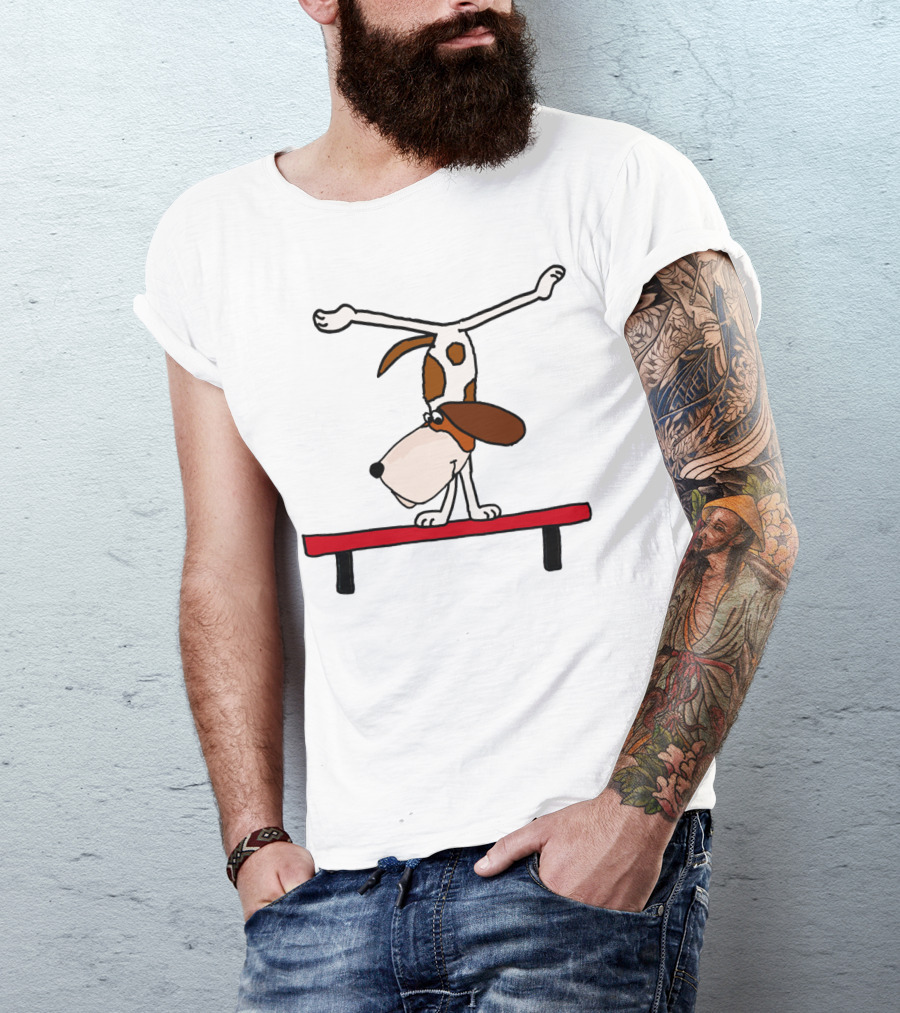Basset Hound Performing Handstand On Balance Beam Gymnastics Humor T-Shirt