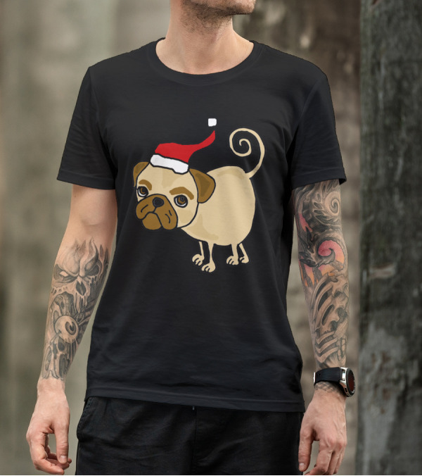 Funny Christmas Pug With Santa Hat Original T-Shirt