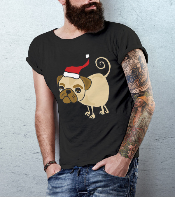Funny Christmas Pug With Santa Hat Original T-Shirt