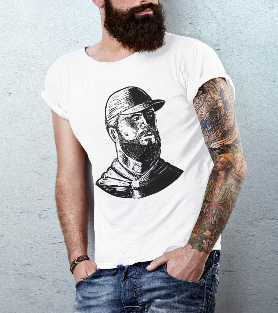 Bearded Chef Scratchboard Drawing With Cap And Beard T-Shirt