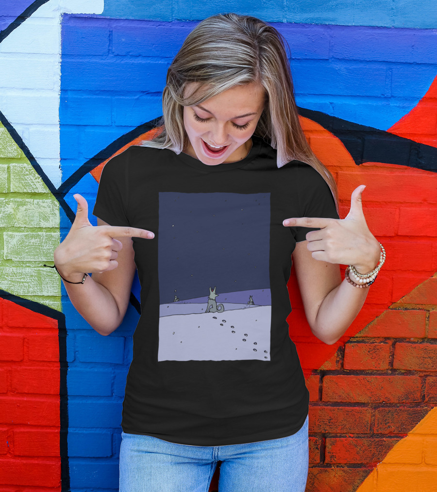 Dogs In Winter Night Starry Sky Scene T-Shirt