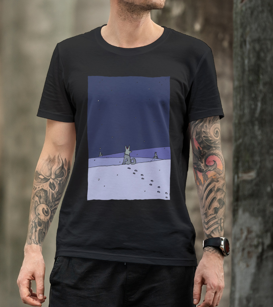 Dogs In Winter Night Starry Sky Scene T-Shirt