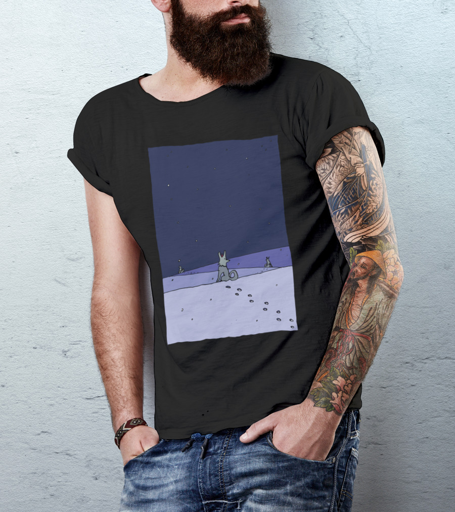 Dogs In Winter Night Starry Sky Scene T-Shirt