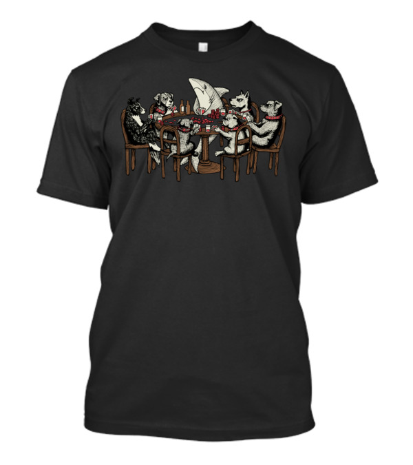Poker Game With Dogs And Shark At Table T-Shirt