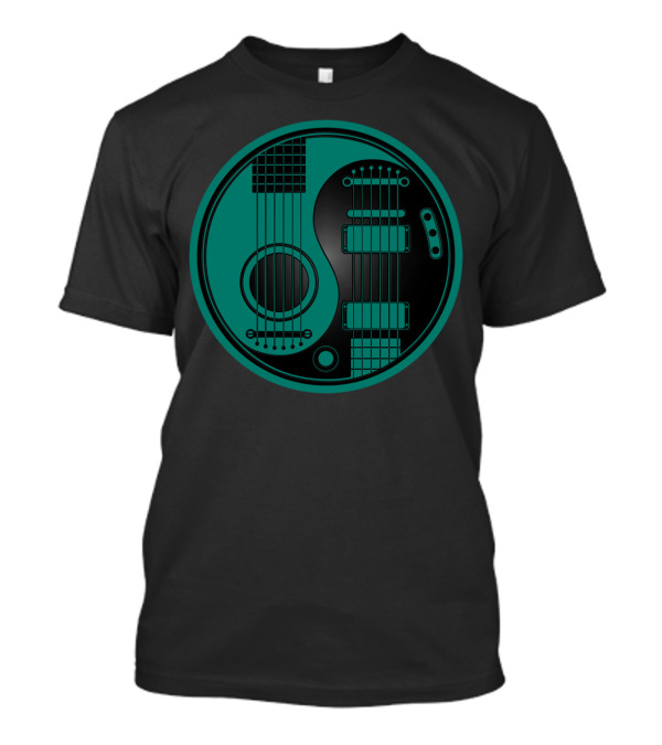 Teal Blue And Black Acoustic Electric Guitars Yin Yang T-Shirt