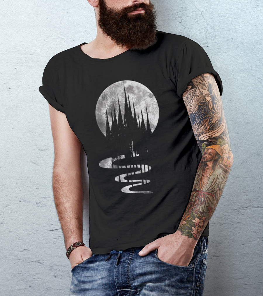 Boscage Dark Forest Silhouette With Moonlit Pathway T-Shirt