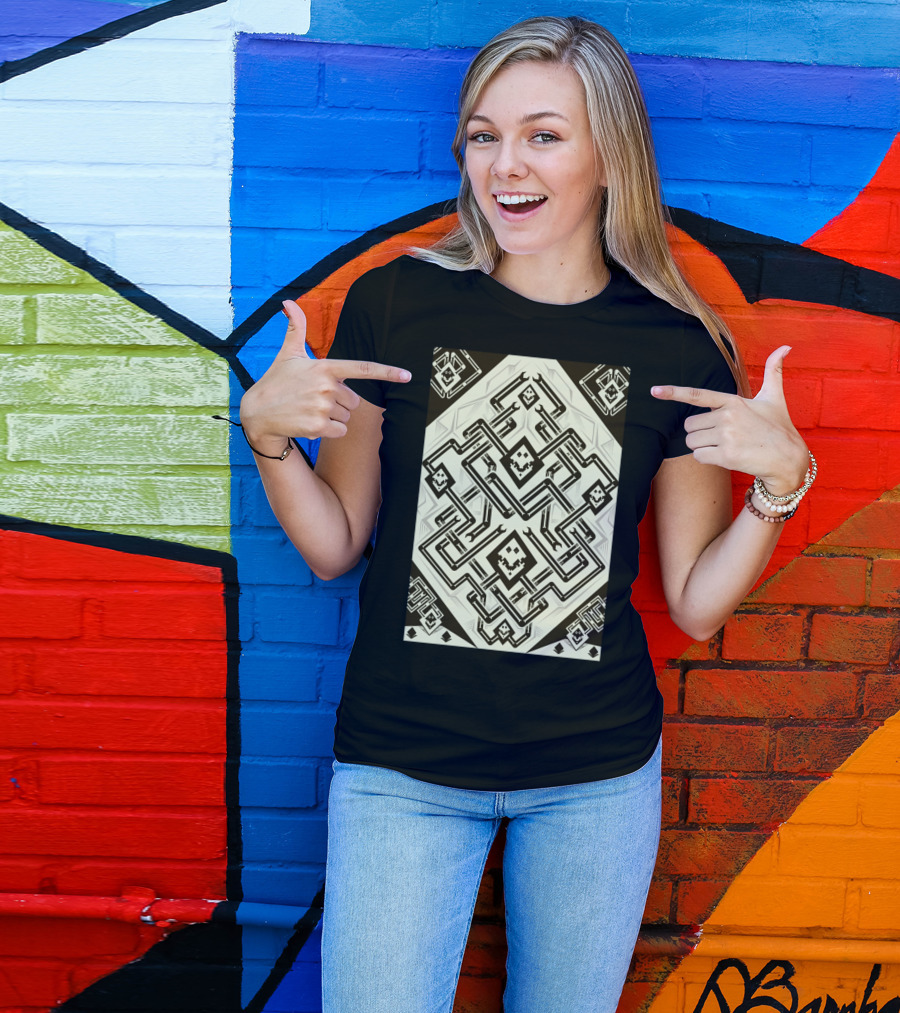 Cards Diamond Skulls Pattern Maze T-Shirt