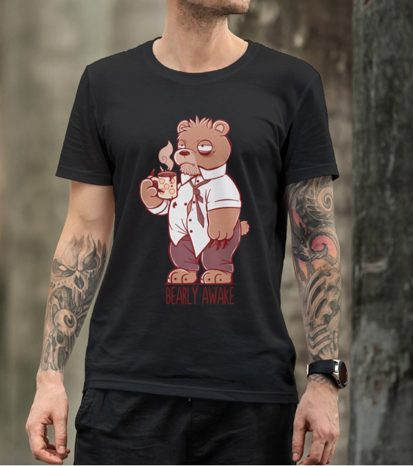 Bearly Awake Coffee Bear In Shirt And Tie With Mug T-Shirt