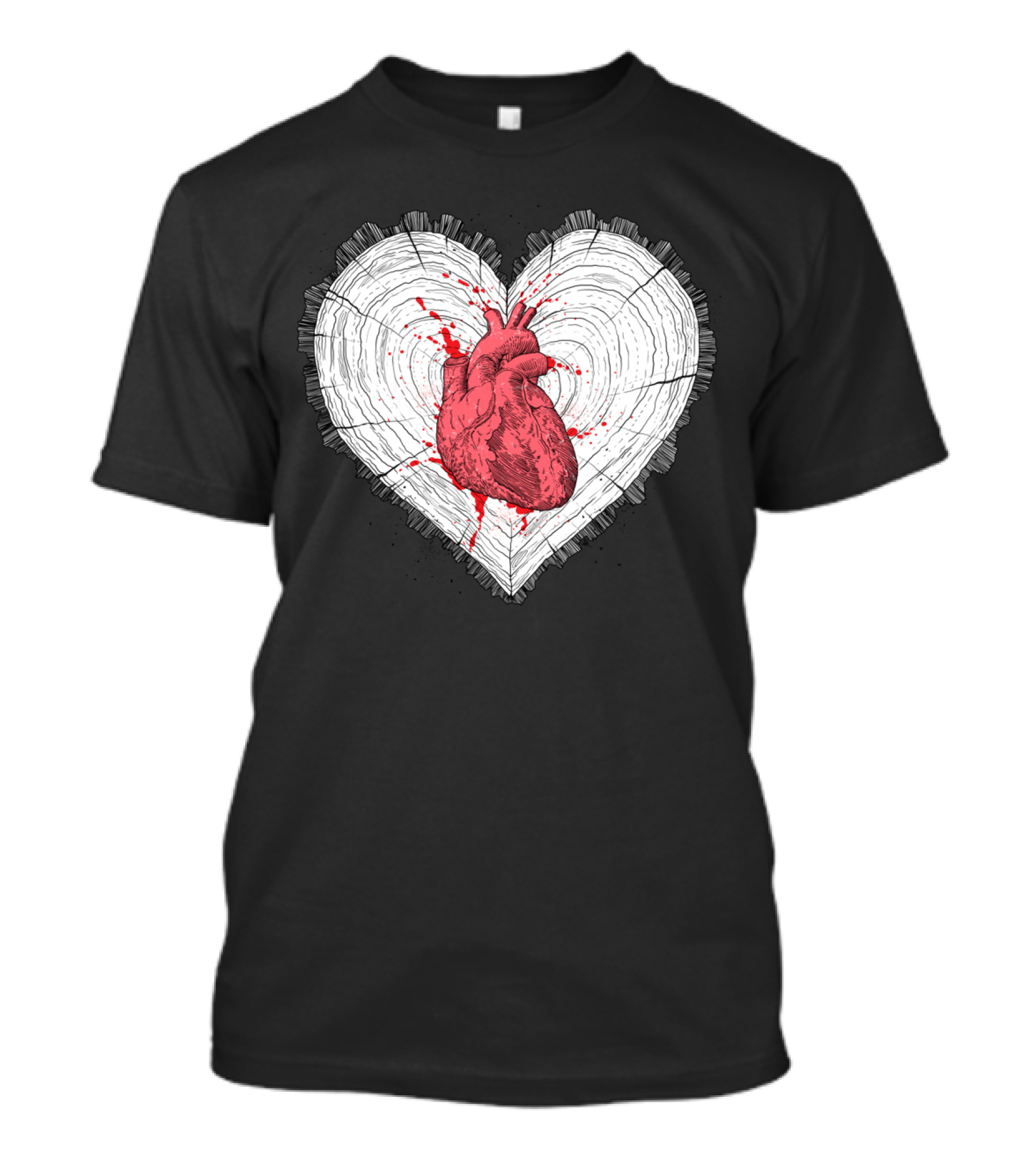 Wooden Heart Anatomical Red Bleeding On Log Heart Shaped Rings T-Shirt