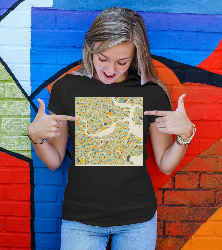 Boston City Street Map Colorful Abstract Blocks T-Shirt