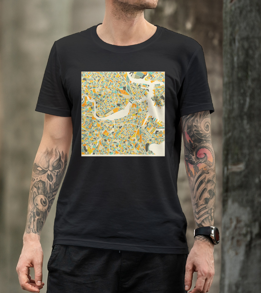 Boston City Street Map Colorful Abstract Blocks T-Shirt
