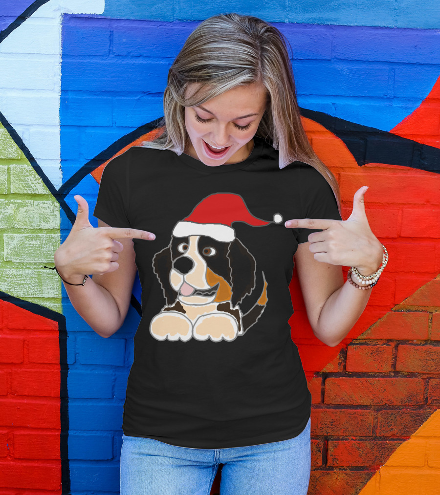 Funny Cute Bernese Mountain Dog Santa Hat T-Shirt