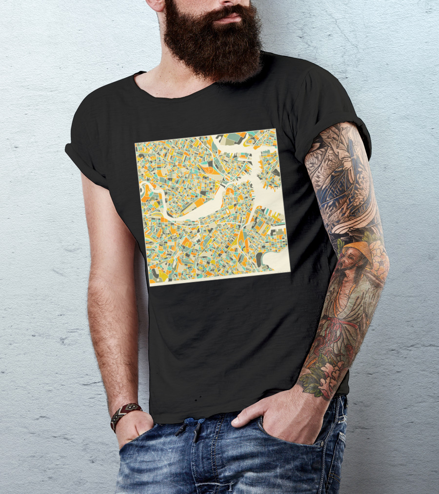 BOSTON CITY MAP VINTAGE MULTICOLOR STREET T-Shirt