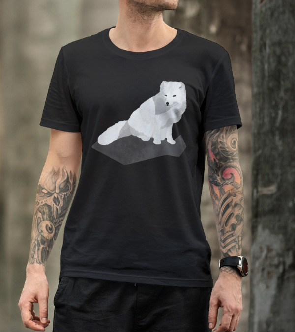 Arctic Fox Sitting On Dark Geometric Shape T-Shirt