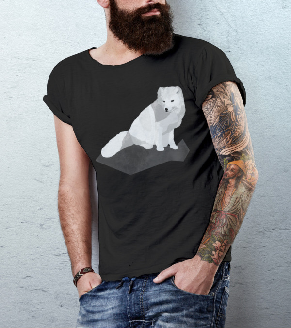 Arctic Fox Sitting On Dark Geometric Shape T-Shirt