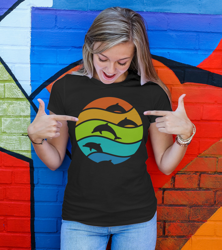 Dolphin Rainbow Waves Circle T-Shirt