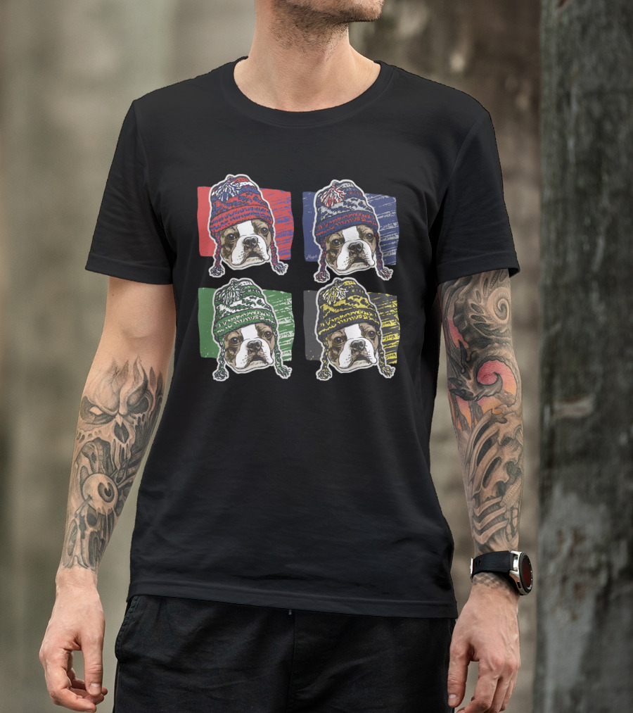 Boston Terrier Colorful Winter Beanies Quartet T-Shirt