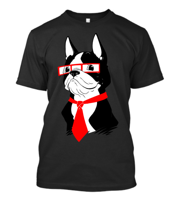 Boston Terrier Red Glasses And Tie T-Shirt