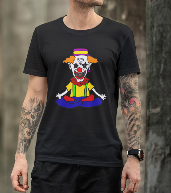 Funny Evil Clown Performing Yoga Pose Cartoon T-Shirt