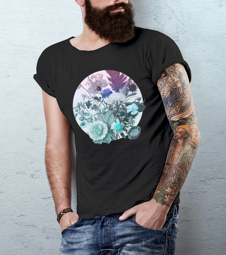 Botanica Floral Circle Gradient Blue And Purple Blooms T-Shirt