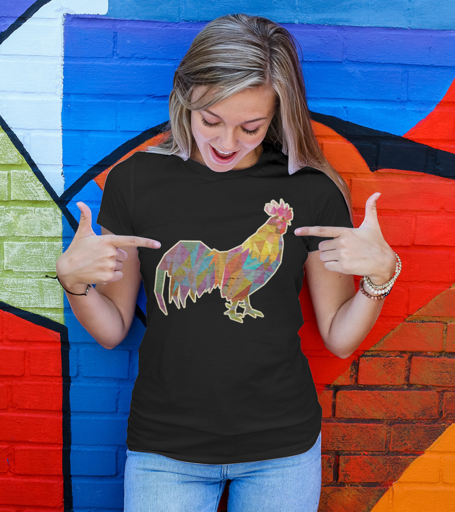 Rooster Low Polygon Multicolored Triangles T-Shirt