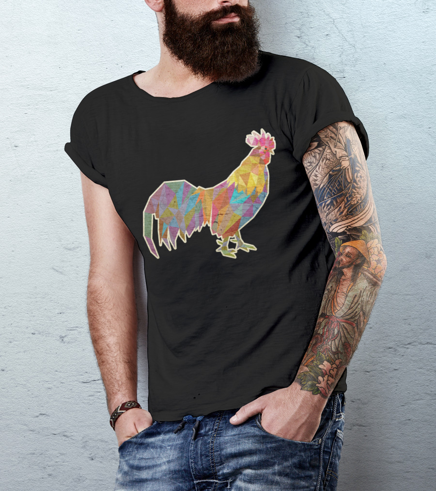 Rooster Low Polygon Multicolored Triangles T-Shirt