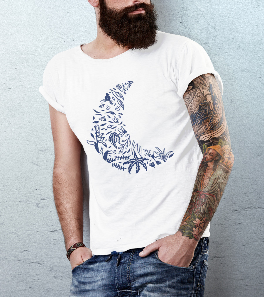 Crescent Forest Moon With Leaves And Plants T-Shirt