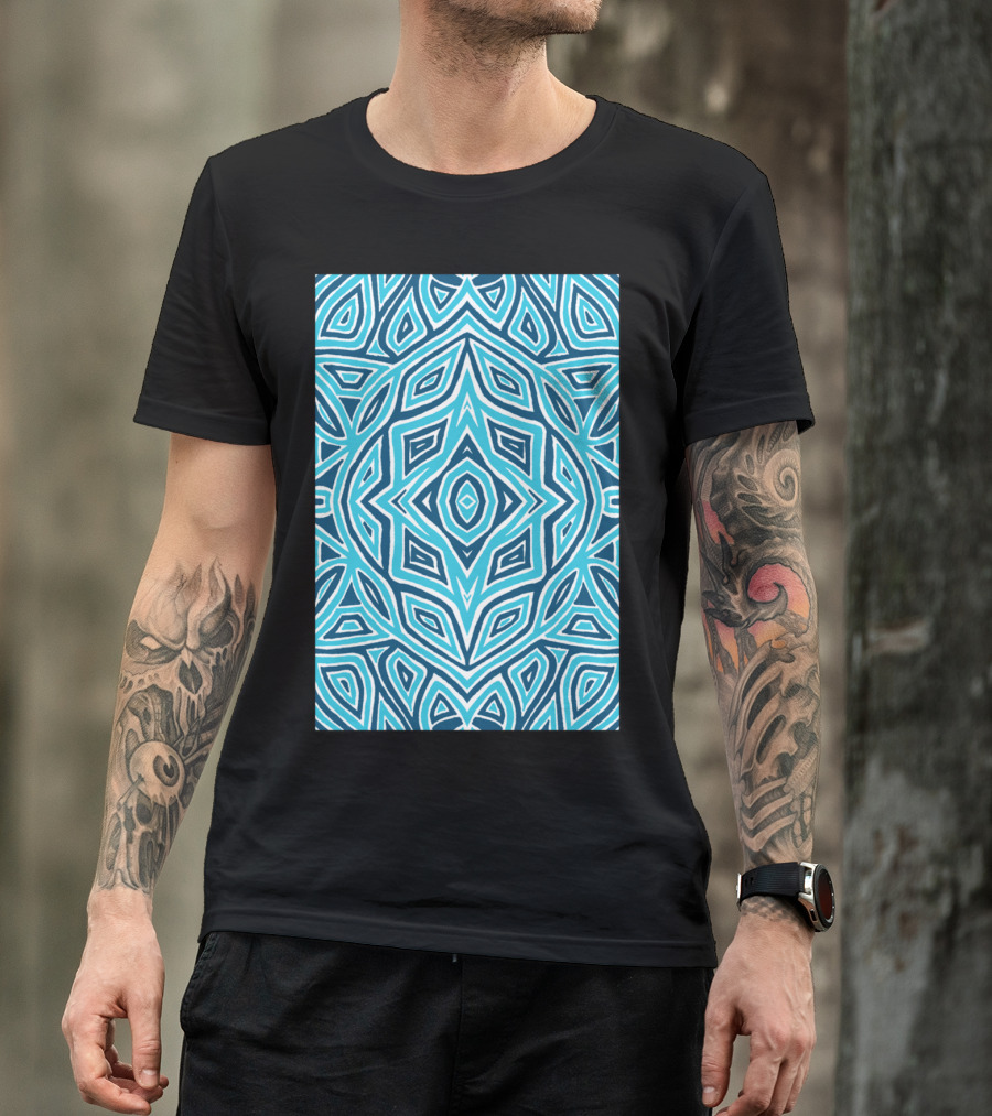 Rose Bud Blue Pattern Geometric Mandala T-Shirt