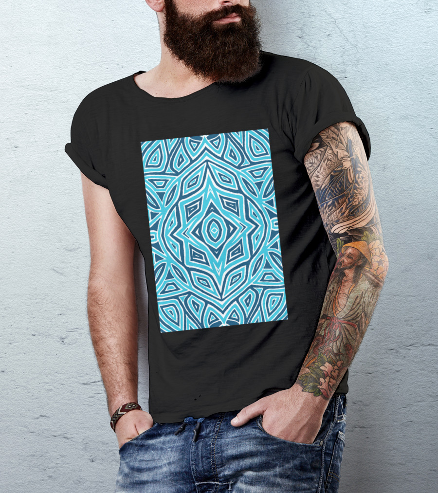 Rose Bud Blue Pattern Geometric Mandala T-Shirt