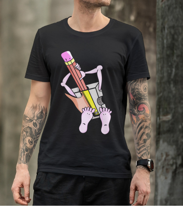 Pencil With Human Features Riding A Sharpener T-Shirt