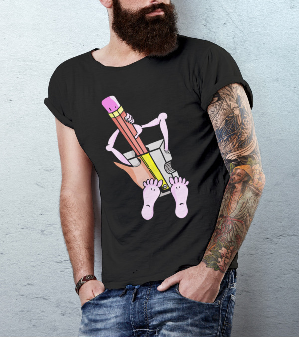 Pencil With Human Features Riding A Sharpener T-Shirt