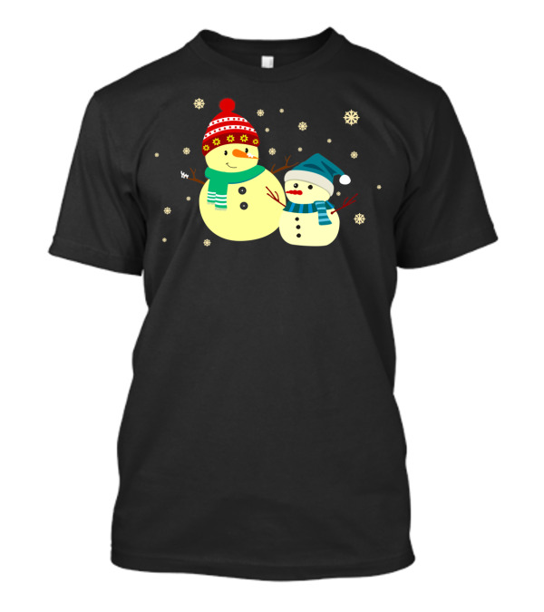 Wow Cool Snowman Family With Festive Hats And Scarves T-Shirt