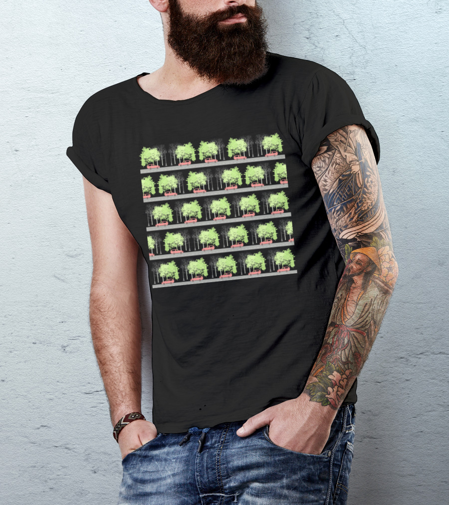 Cars And Trees Pattern With Rows Of Green Trees And Red Cars T-Shirt